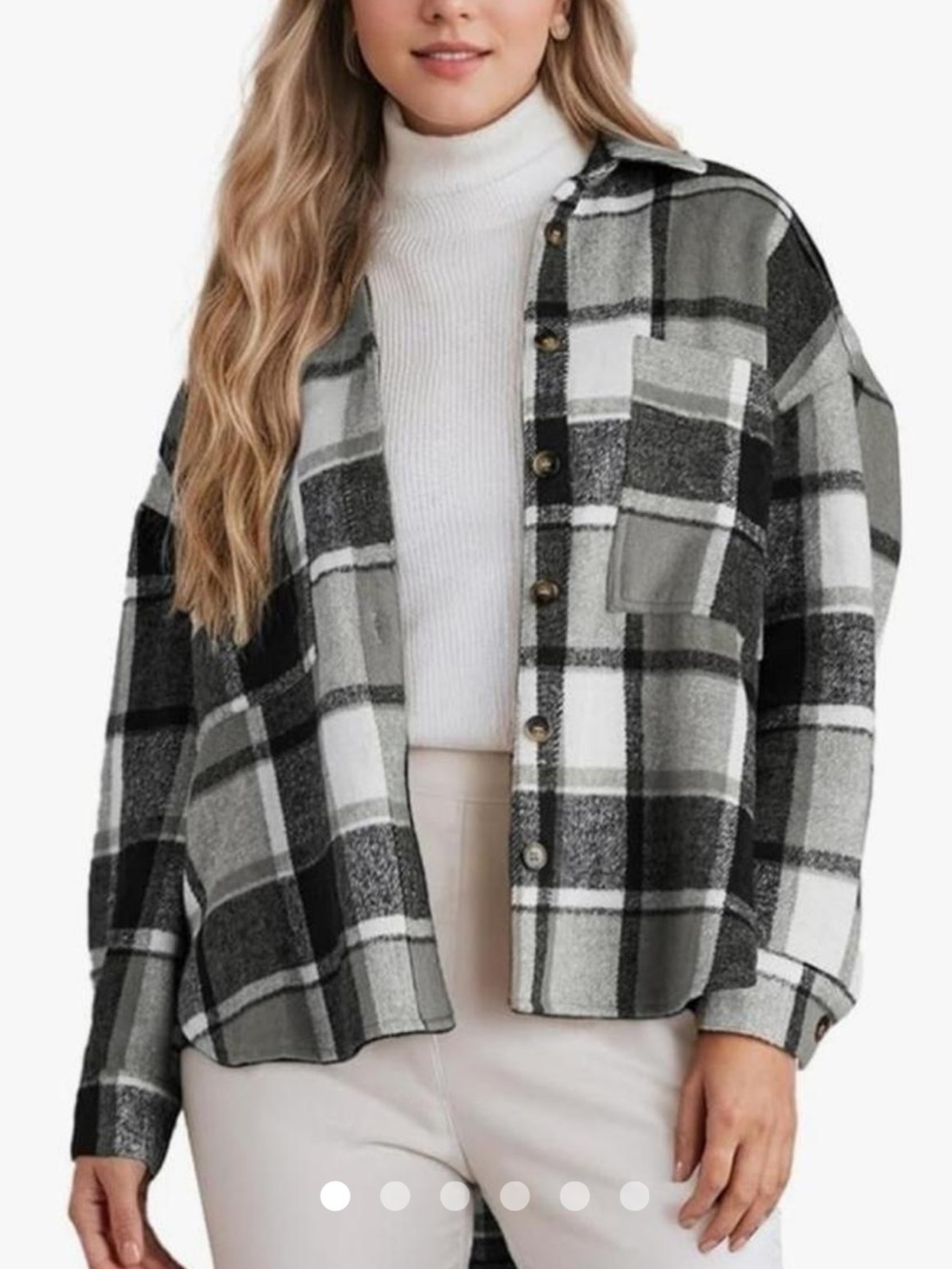 Plaid Button-Front Shacket - Black & Gray